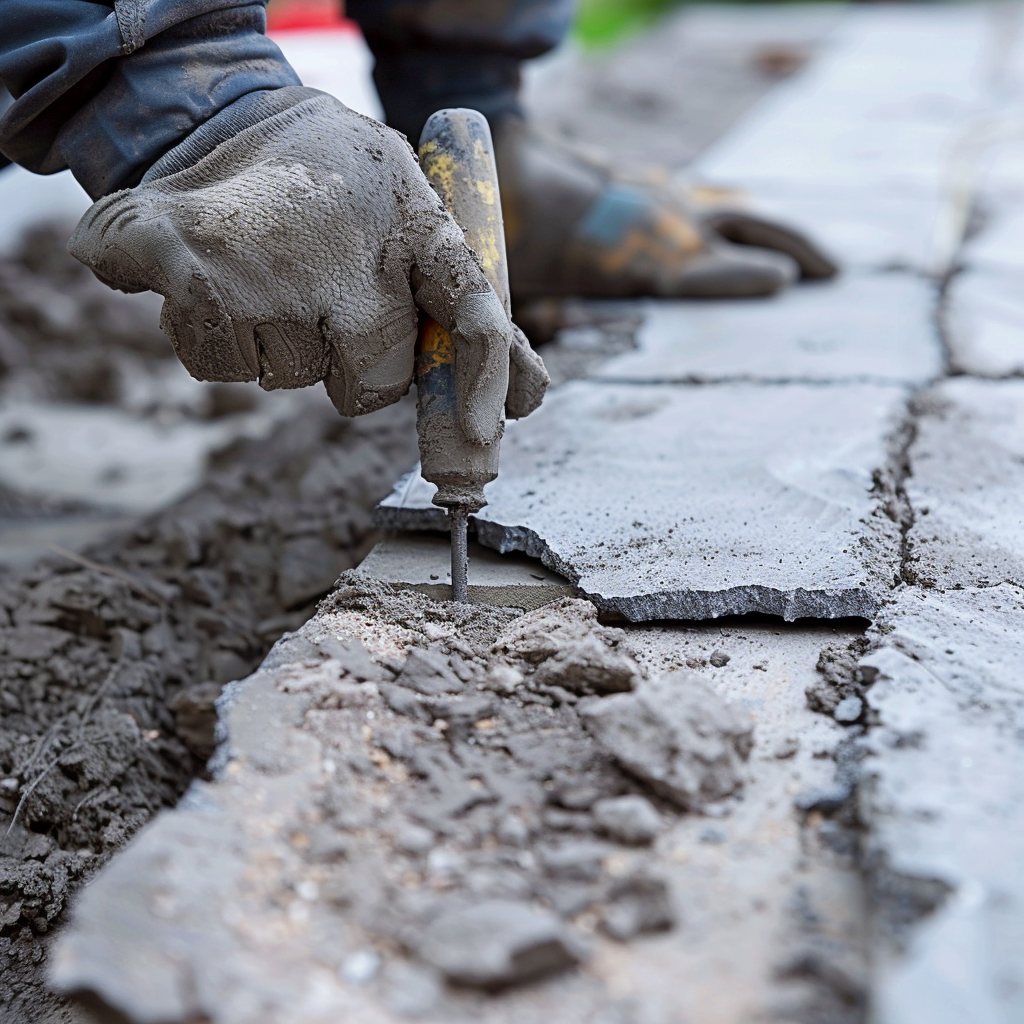 A masonry contractor is fixing concrete foundation.